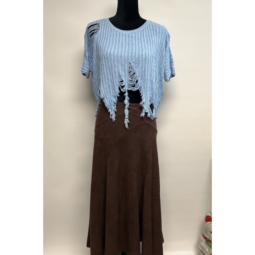 Destroyed Oversized sweater Cropped Womens Large Top‎ Grunge indie